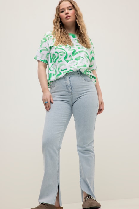 Jeans, Straight Fit, High Waist, Saumschlitze innen, 5-Pocket