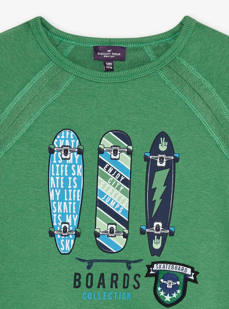 Sweat vert à thème skateboards