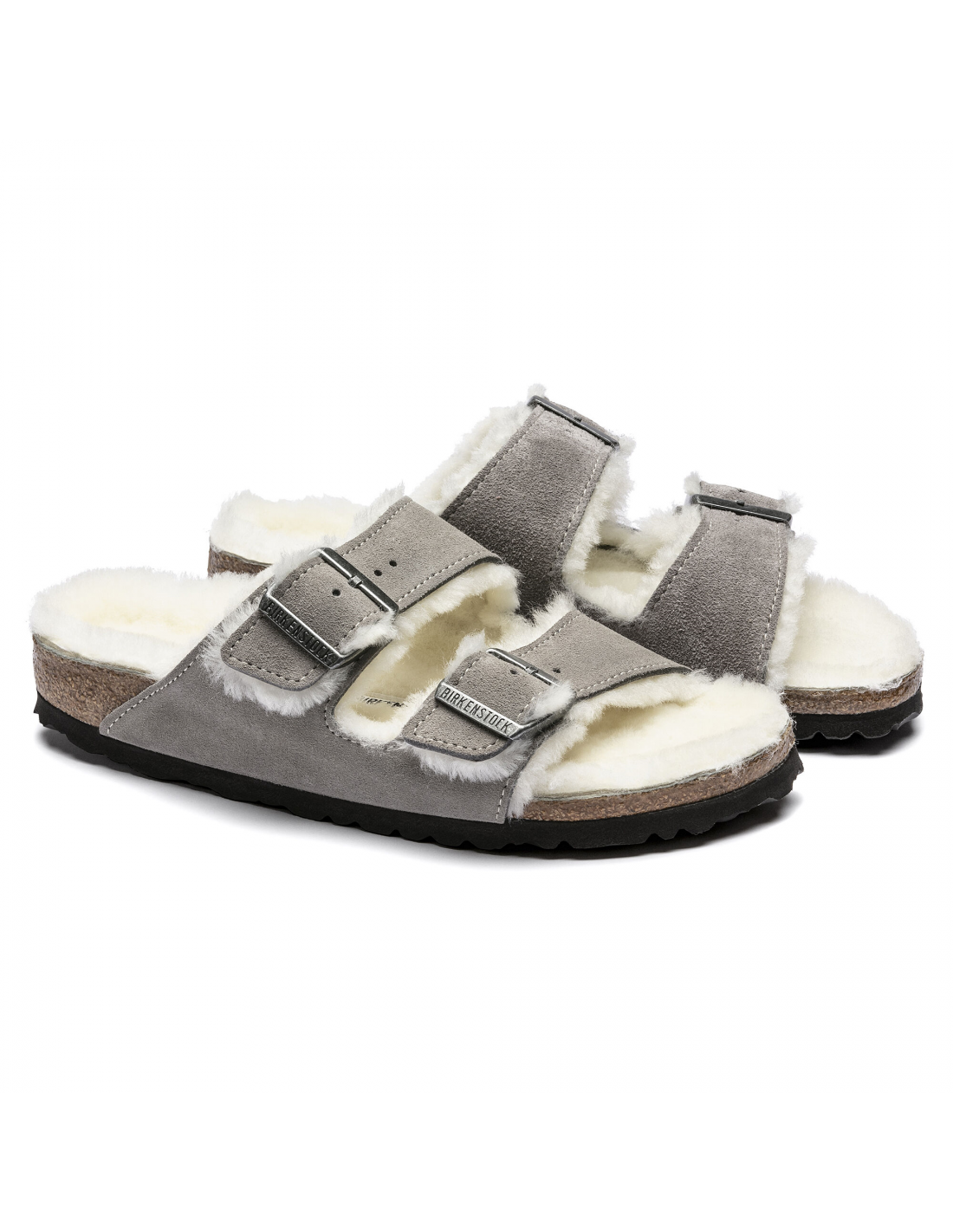 birkenstock mules fourées femme arizona vl shearling daim gris