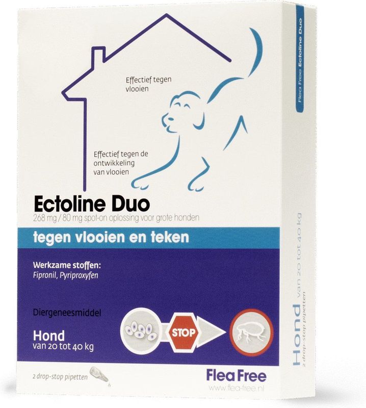 Flea Free Ectoline Duo Hond - 20 tot 40 kg - Tegen Vlooien en Teken - 2 Pipetten