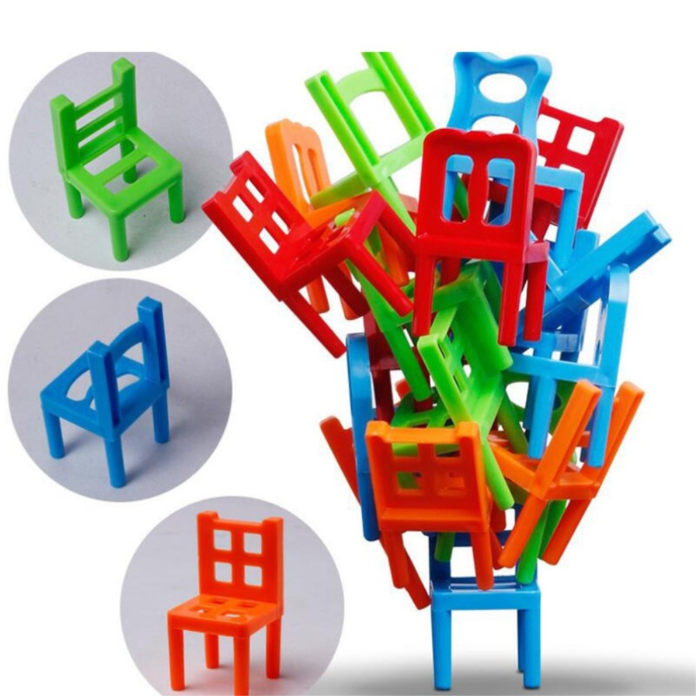 (12er Set) Balance Stühle Stapel Spielzeug Geschicklichkeit Kinderspiel / Familienspiel - Bunt