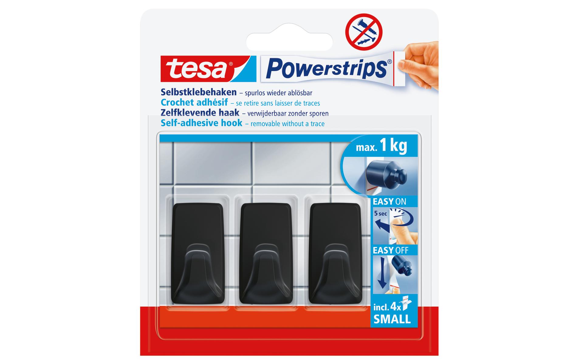 Klebehaken Powerstrips S Eckig, SchwarzSelbstklebende Kunststoffhaken