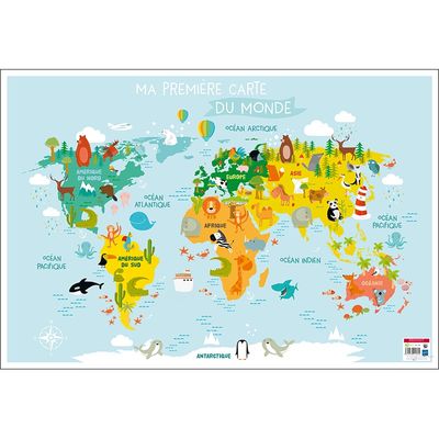Bouchut - Poster pédagogique effaçable - 52 x 76 cm - Ma première carte du monde
