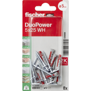 Fischer Universeelplug DuoPower 5x25mm met schroefduim 8 stuks