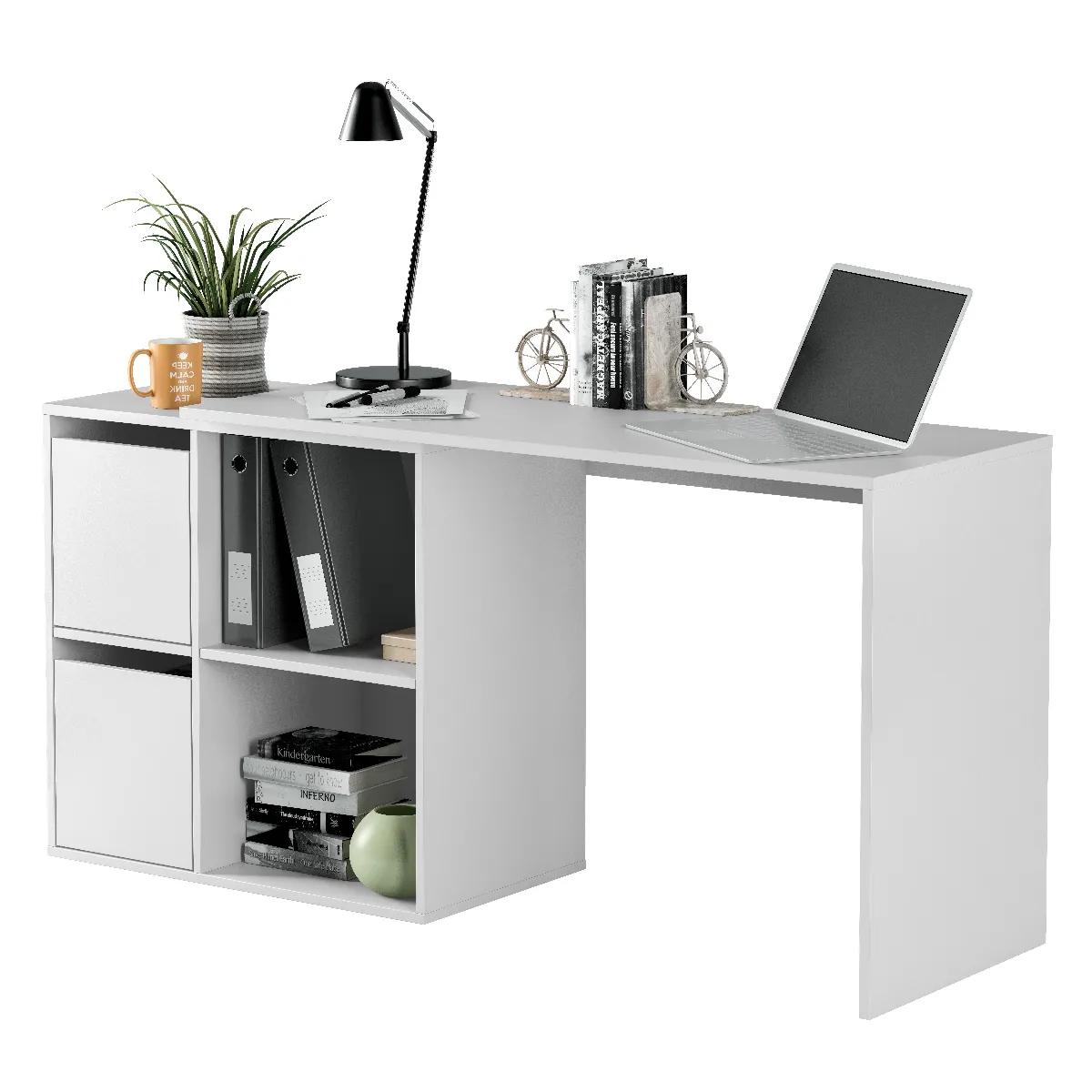 Alter Bureau modulable avec étagères - Blanc
