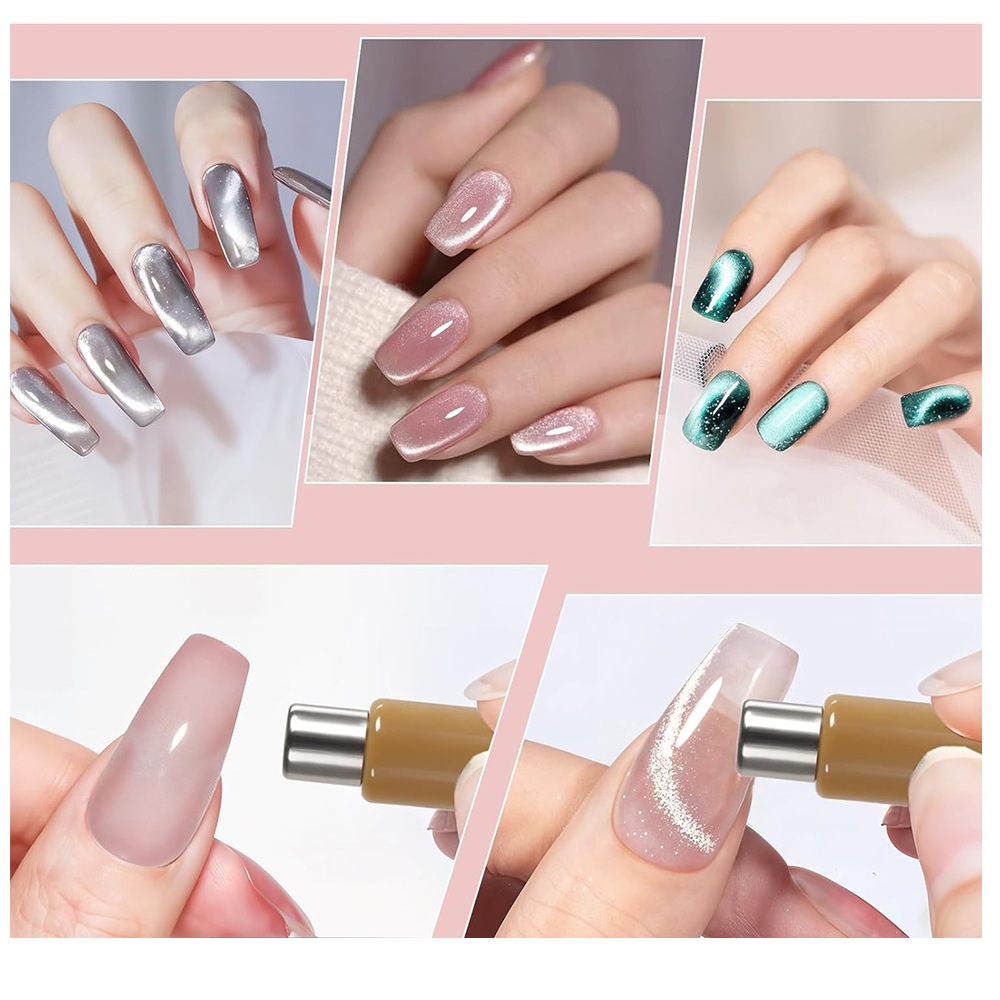 (14-tlg. Set) Nail Art 3D Cat Eye Look Magnet Stift Katzenaugen Nagel Design Werkzeug Set für UV Magnetlack - Bunt