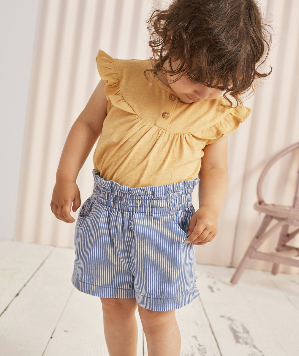 SHORT BÉBÉ FILLE BLEU À RAYURES