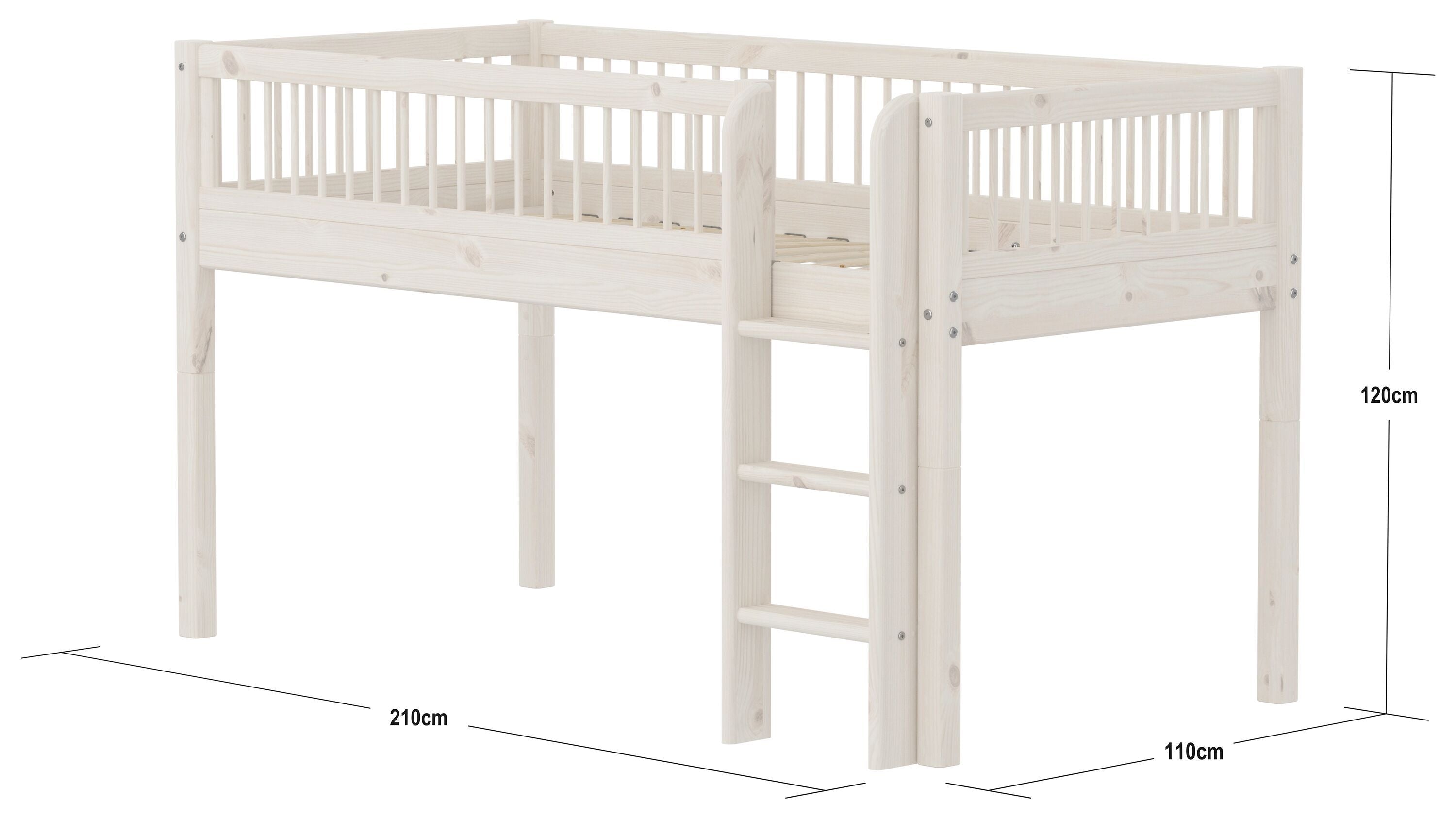 Flexa CLASSIC Leiter gerade Halbhochbett inkl. Pfosten - White Wash / B: 110.0 cm x T: 210.0 cm x H: 120.0 cm