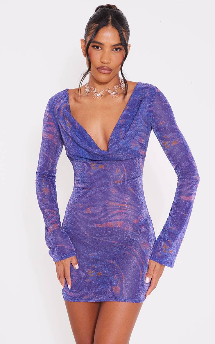 Violet Robe De Plage Mini En Mesh Lurex À Imprimé Tigre