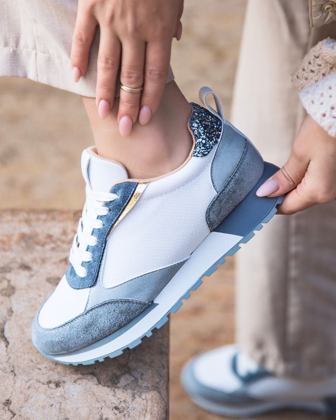 Basket femme denim blue à lacets jeans - Nohane