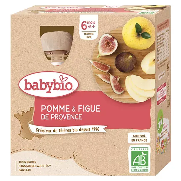 Babybio Frutas Maçã Figo Sachê +6m Orgânico 4 x 90g