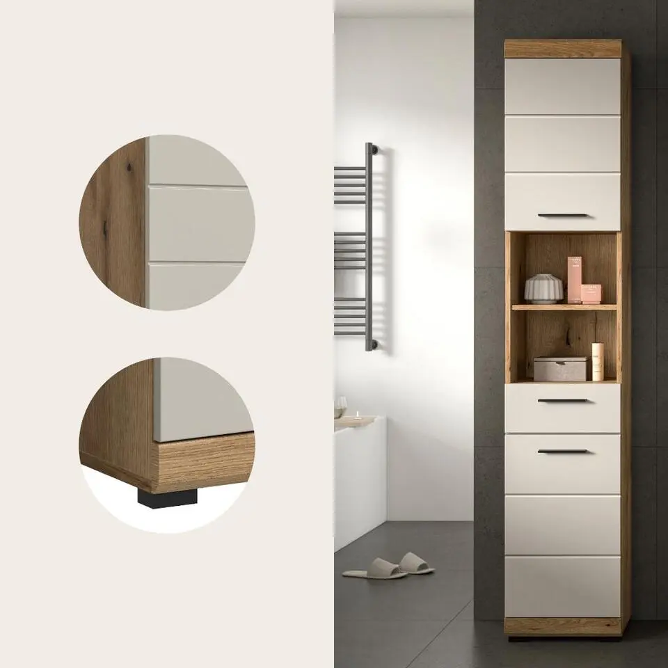 Hioshop Scout kolomkast 2 deuren- 1 lade- 2 planken kasjmier decor mat- eiken