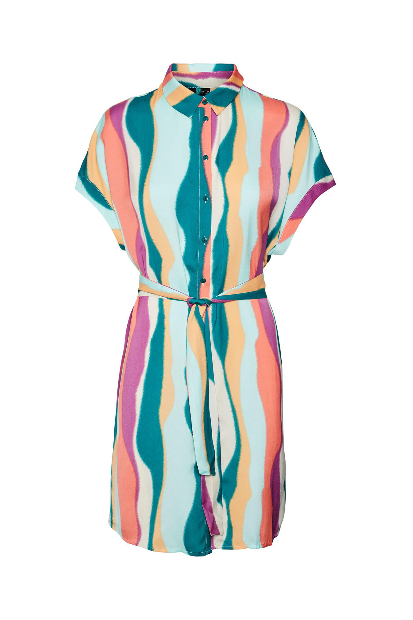 Vestido curto estilo camisa - Turquesa