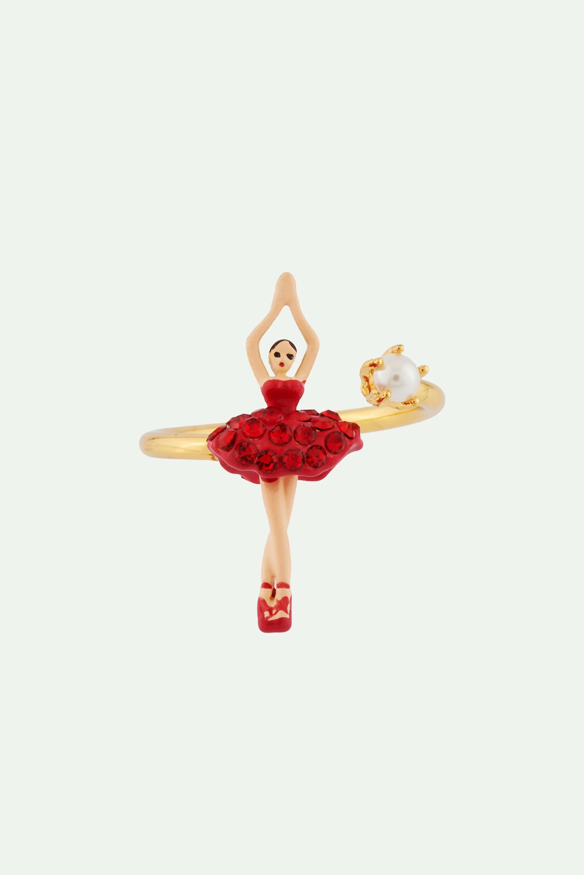 Bague ajustable mini ballerine en tutu pavé de strass s | Rouge