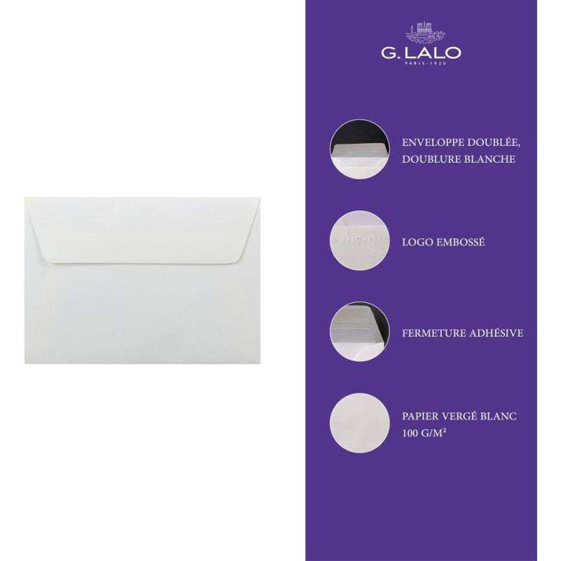 25 enveloppes C6 (114x162mm) Vergé doublées adhésives
