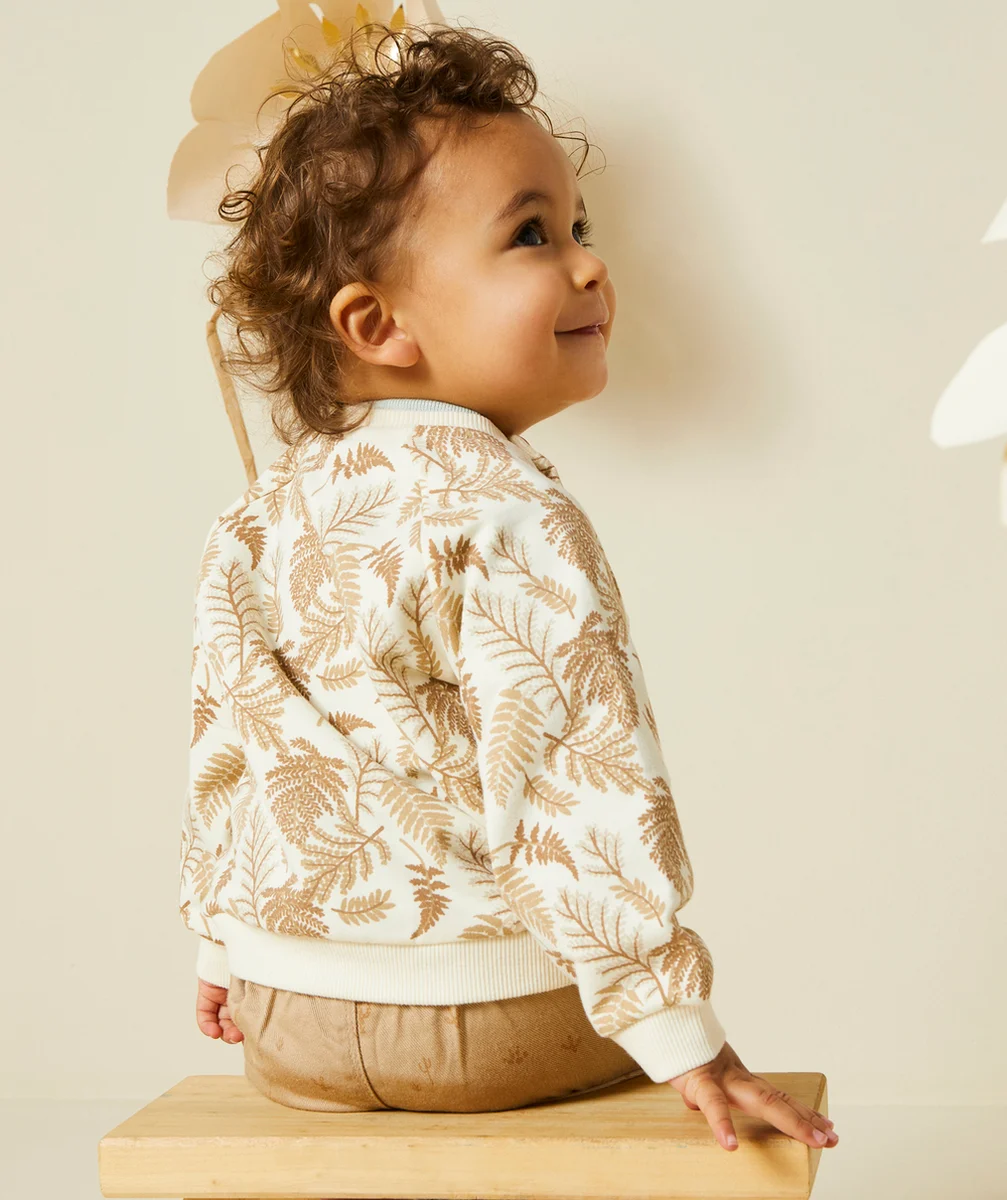 SWEAT BÉBÉ GARÇON EN FIBRES RECYCLÉES ÉCRU IMPRIMÉ FEUILLES
