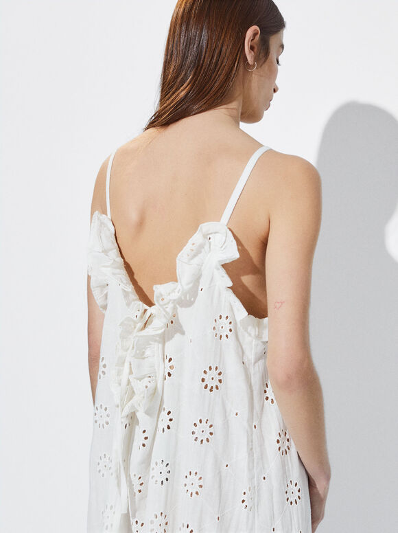 Vestido Largo Con Bordados - Blanco