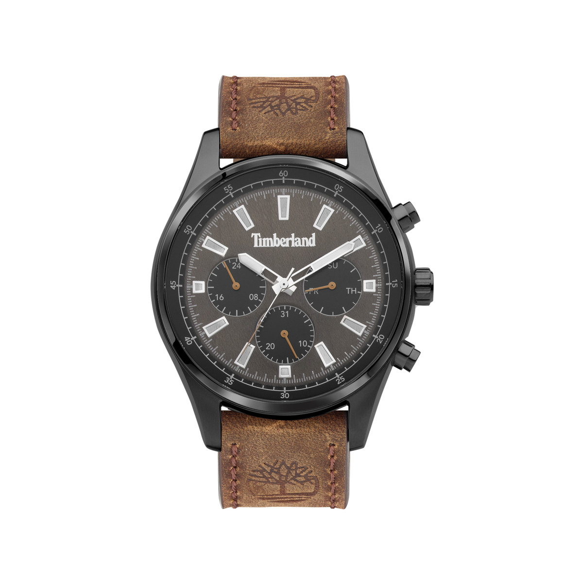 Montre Timberland homme multifonction acier bracelet cuir marron