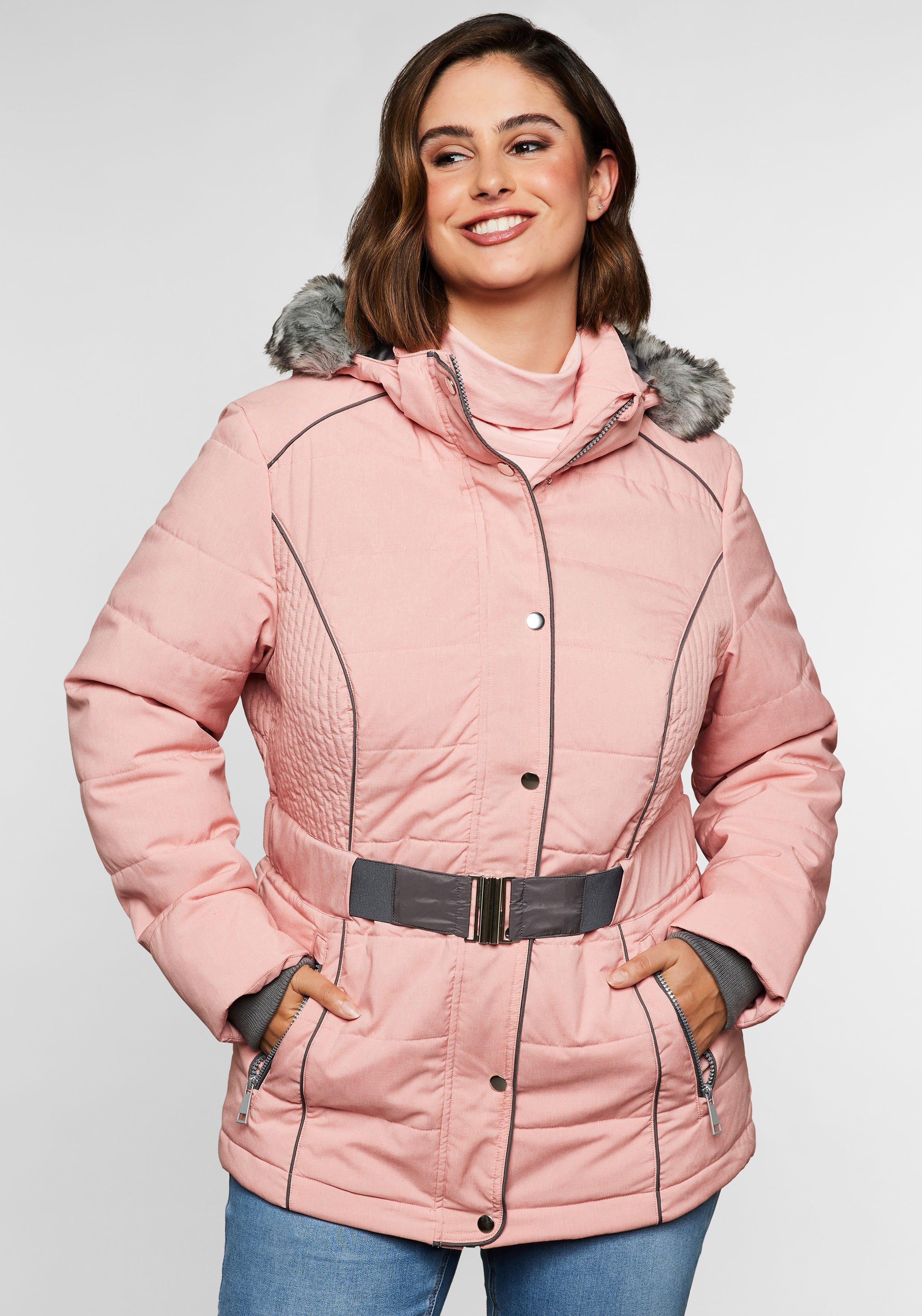 Steppjacke mit Gürtel, Kapuze und Reißverschluss
