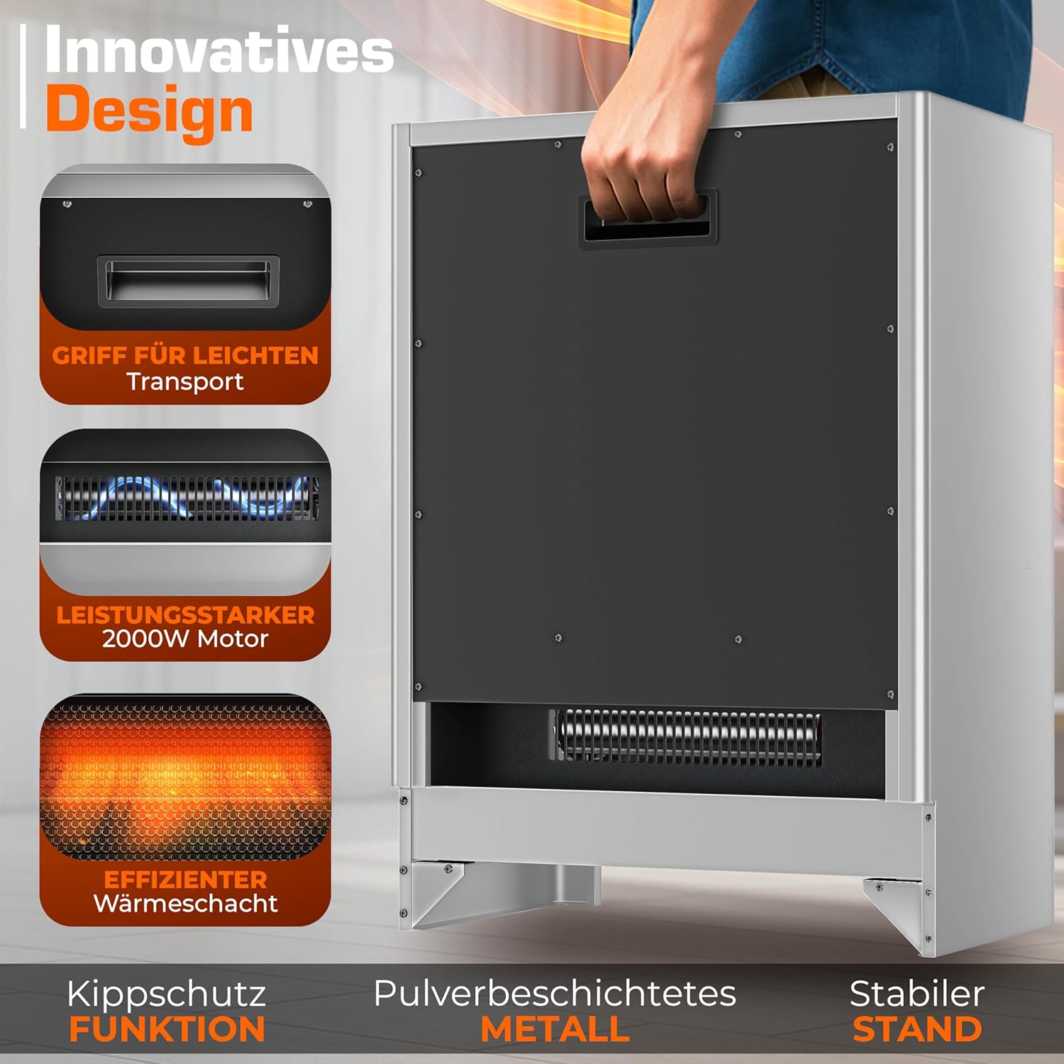 TRESKO® Elektrokamin mit Heizung & Fernbedienung 2000W, WiFi App | Kamin elektrisch LED-Flammeneffekt & LCD-Display | Kaminfeuer mit Thermostat, Timer | Elektro Kaminofen Standkamin Heizlüfter