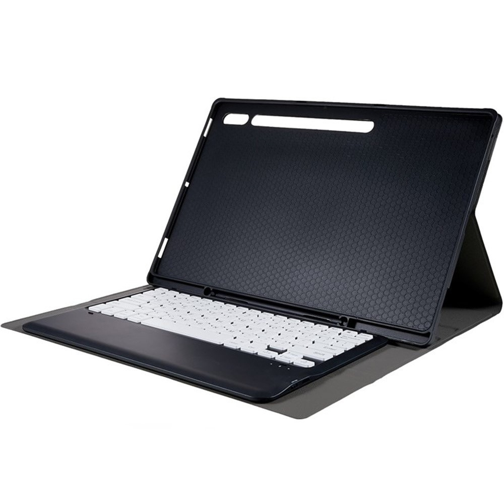 Samsung Galaxy Tab S9 Ultra Leder Tasche mit abnehmbarer Bluetooth Tastatur Keyboard   S-Pen Halterung (QWERTY) - Schwarz / Weiss