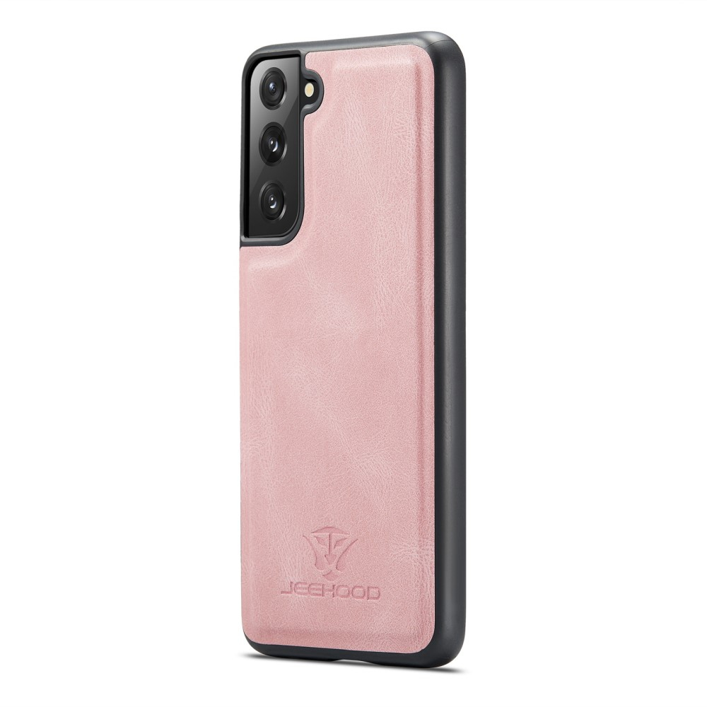 2in1 Samsung Galaxy S21 FE 5G Leder Hülle Wallet   Magnetisches Kreditkartenfach - Rosa