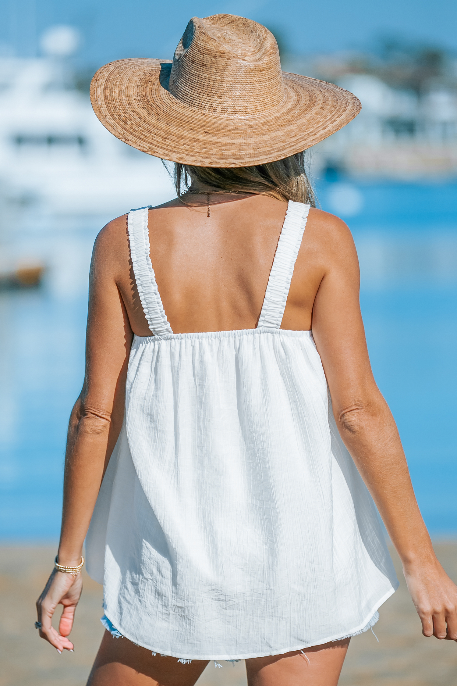 Haut sans manches à épaules ruchées blanc