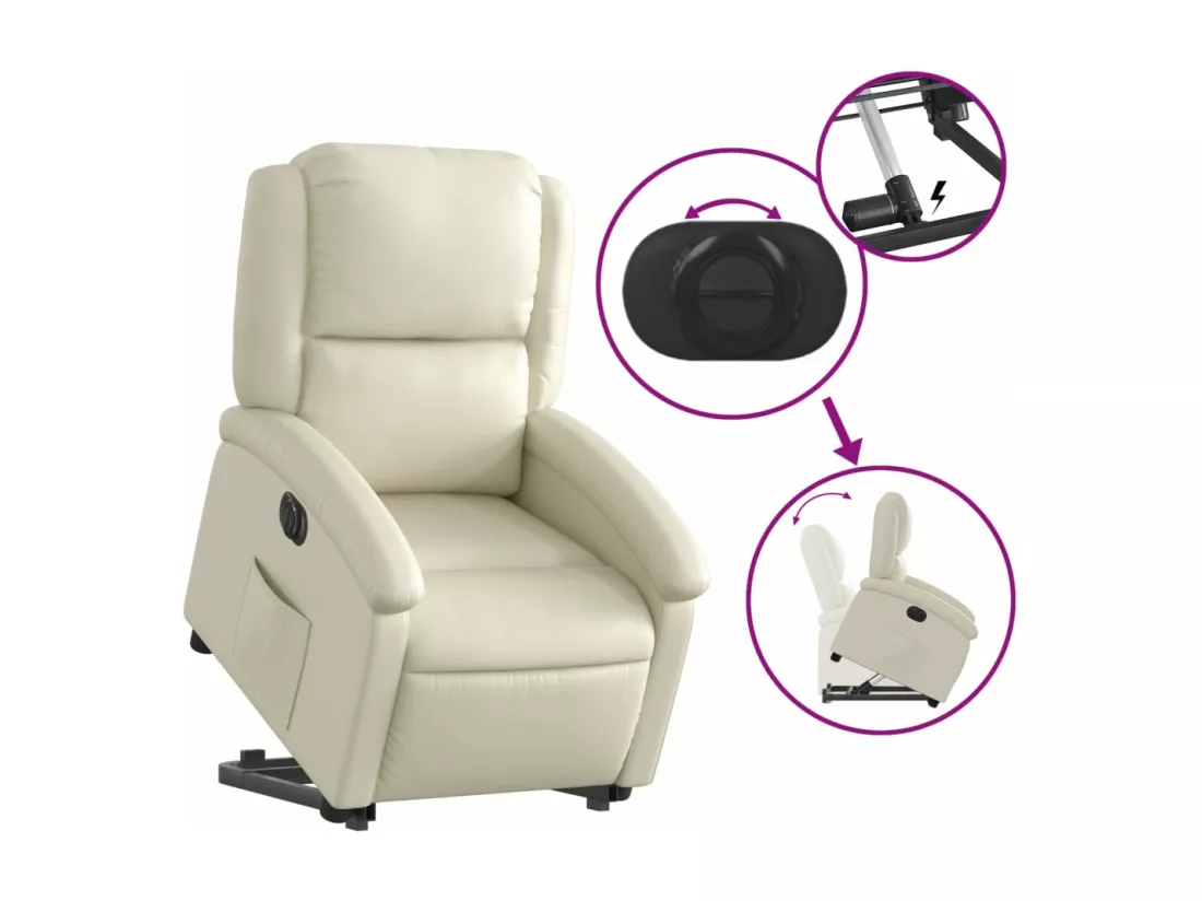 Fauteuil inclinable électrique crème similicuir