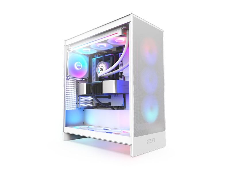 NZXT PC-Gehäuse H7 Flow RGB Weiss Mid-Tower-Gehäuse mit Seitenfenster und RGB Beleuchtung