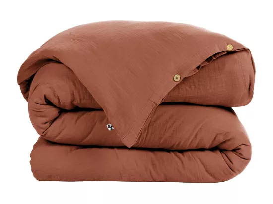 OUREA - Housse de Couette 200x200cm Gaze de Coton Terracotta