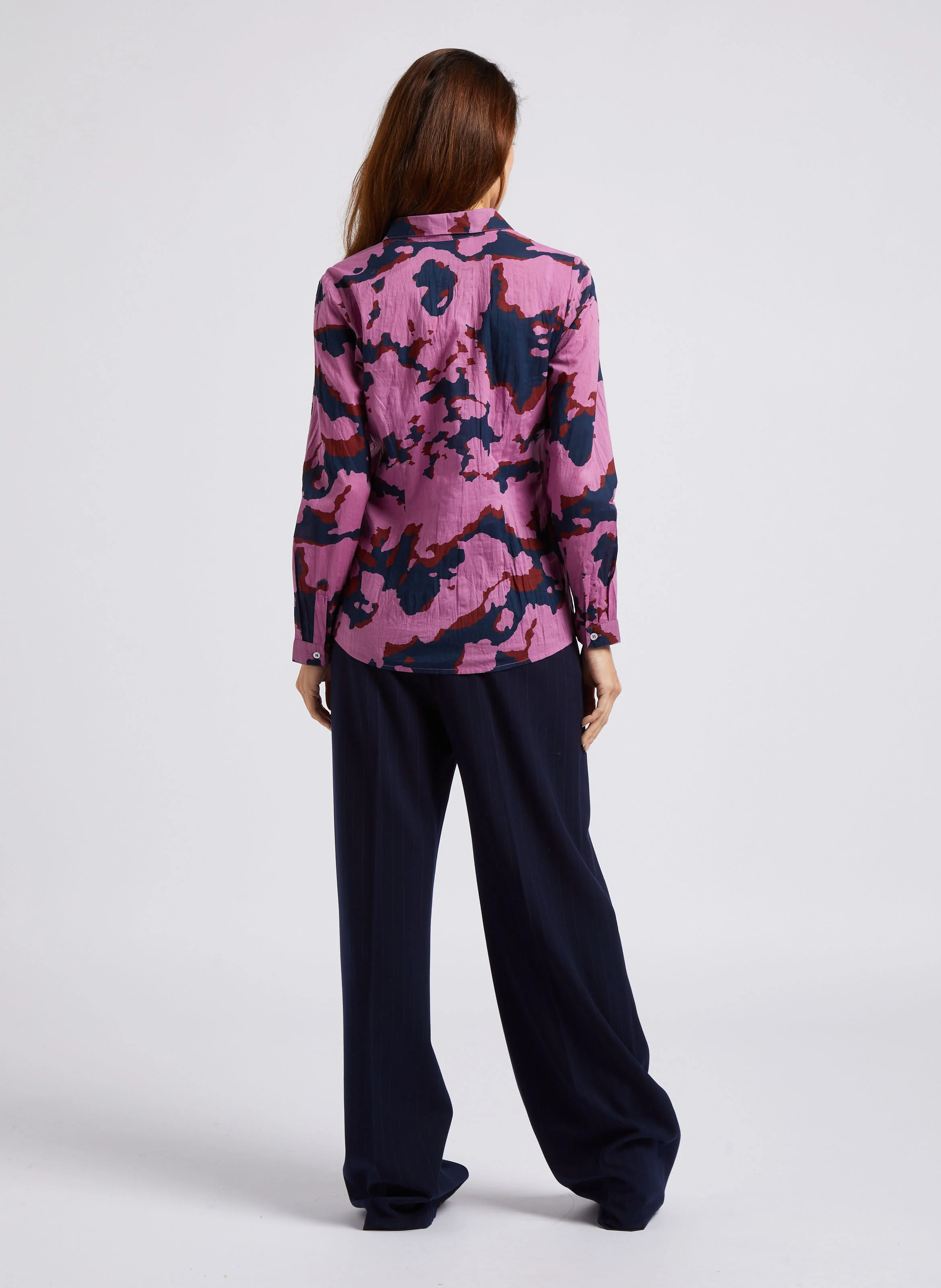 Pantalon large taille haute rayé| Bleu