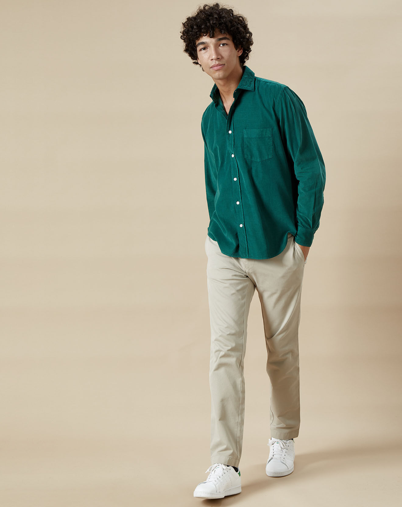 Hartford Chemise en Velours Milleraies regular Paul Pat verte