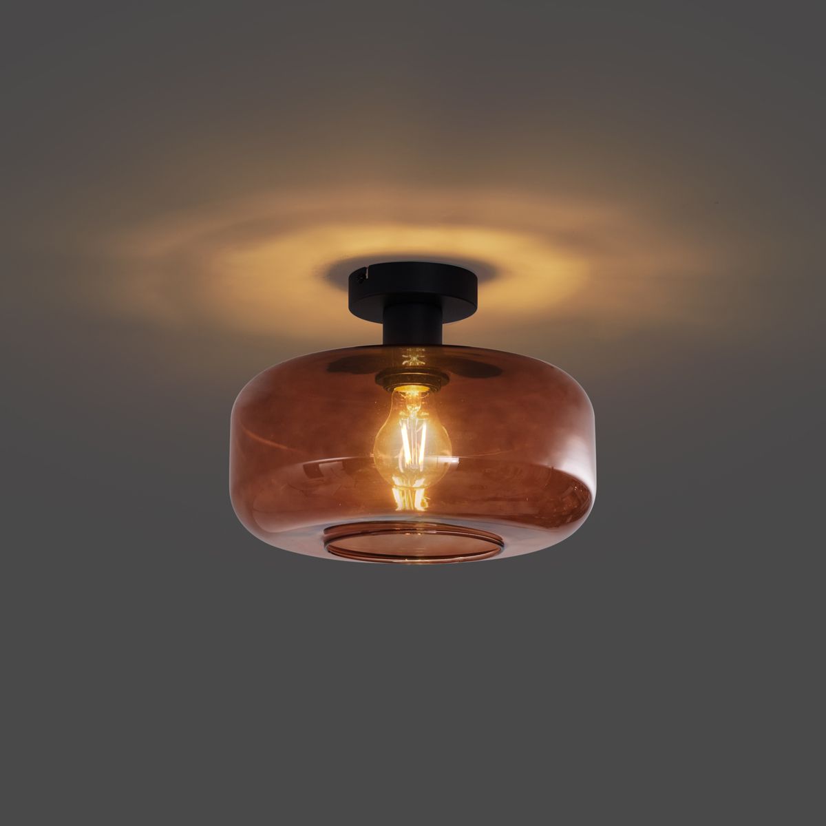Retro plafondlamp zwart met brons glas - Bizle