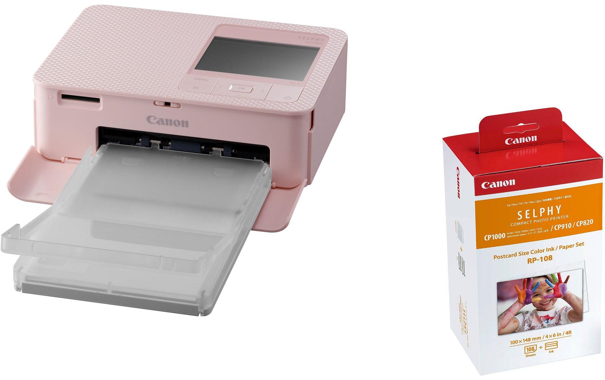 Fotodrucker Selphy CP1500 Rosa inkl. Papier und Tinte<br>Mobiler, WLAN-fähiger Fotodrucker