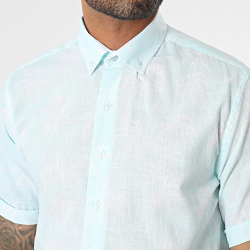 Chemise Manches Courtes Bleu Clair Blanc Floral