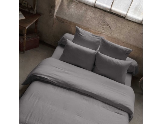 TERRE DE NUIT - Housse de couette double gaze de coton gris anthracite 260x...