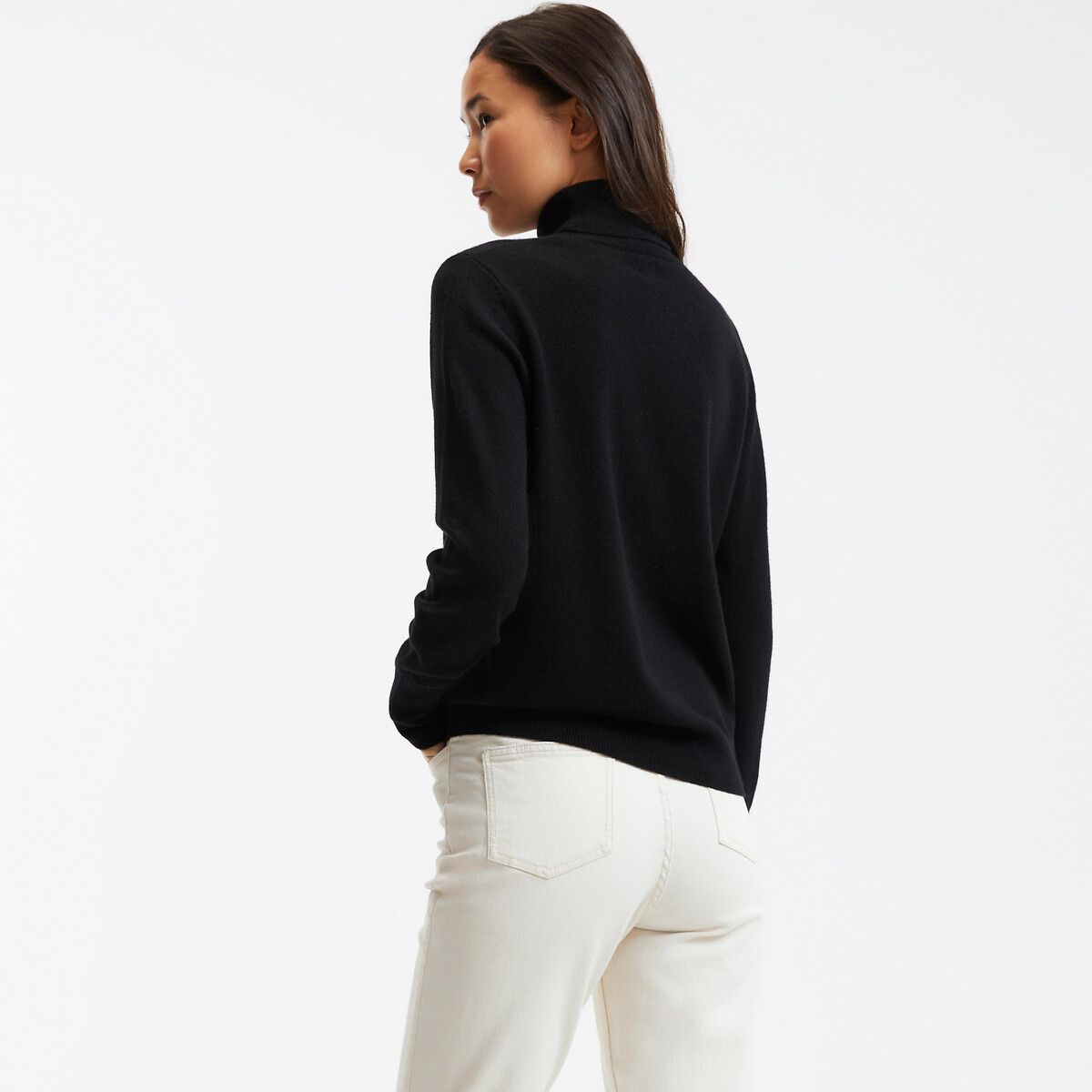 COLEÇÕES LA REDOUTE<br>Suéter de gola alta em malha fina de cashmere