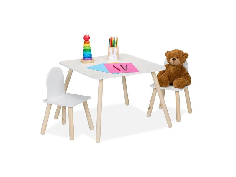 relaxdays Kindersitzgruppe 3-teilig Hellbraun; Weiss 3-teilige Tischgruppe für das Kinderzimmer