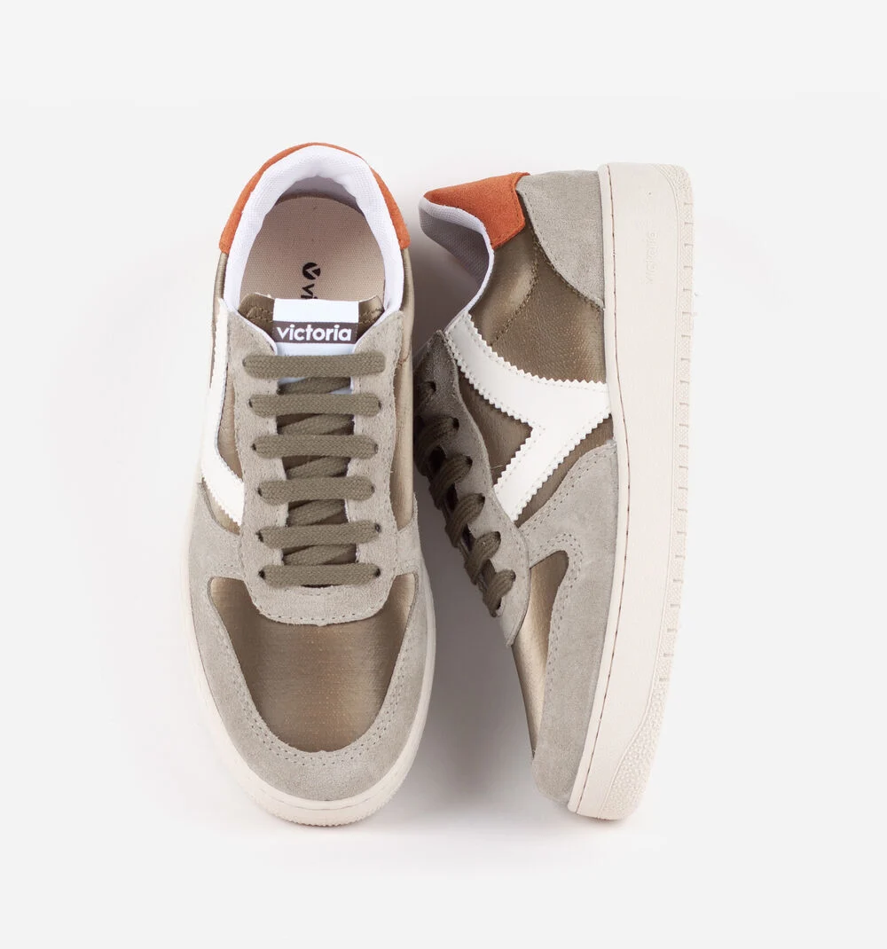 MADRID NYLON MÉTAL Baskets pour femmes en nylon V rétro KAKI