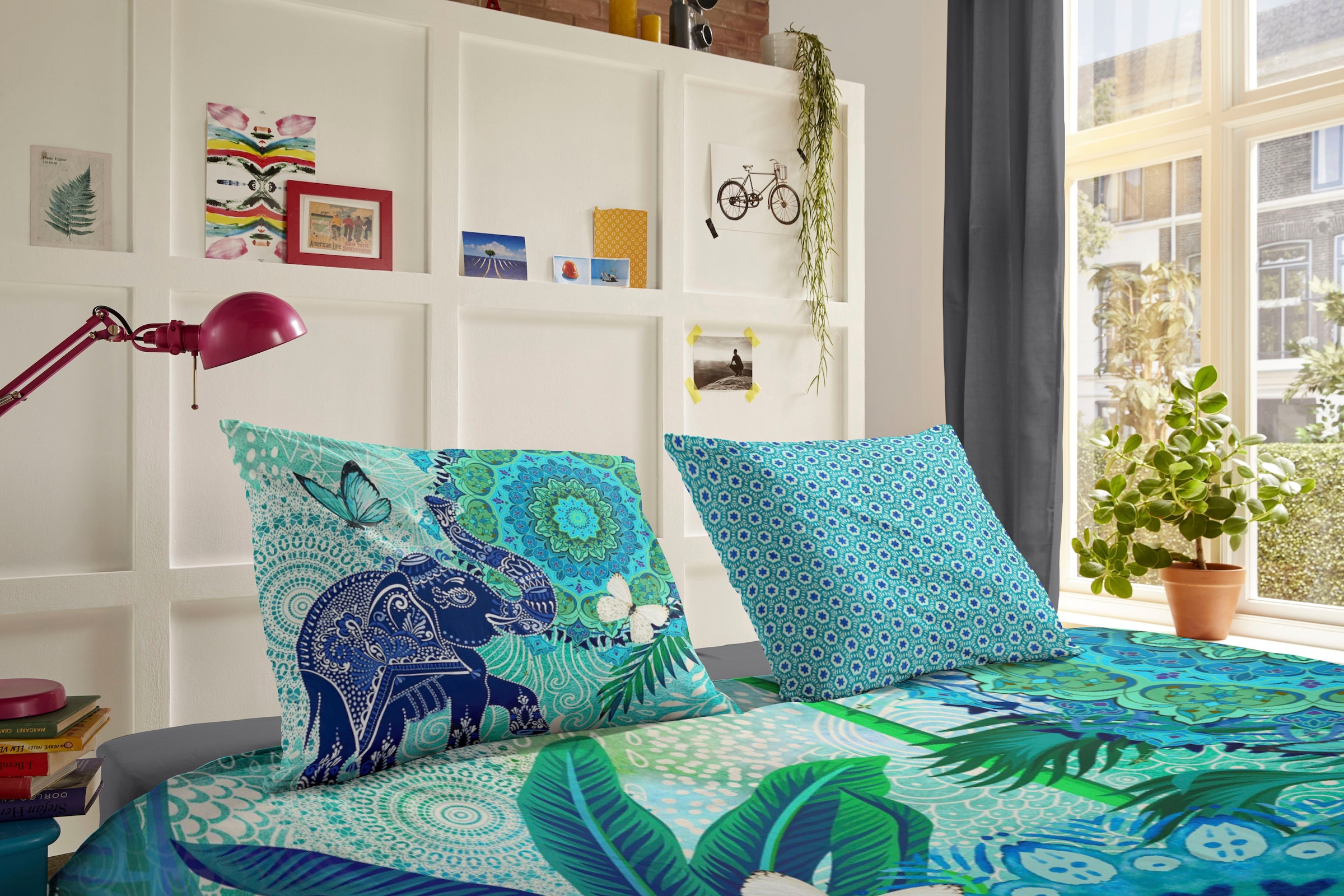 hip Wendebettwäsche »Isara« 2 Stk. tlg. Mako-Satin, 135x200, Reissverschluss, Wendeoptik, Mandala, Elefant Blau