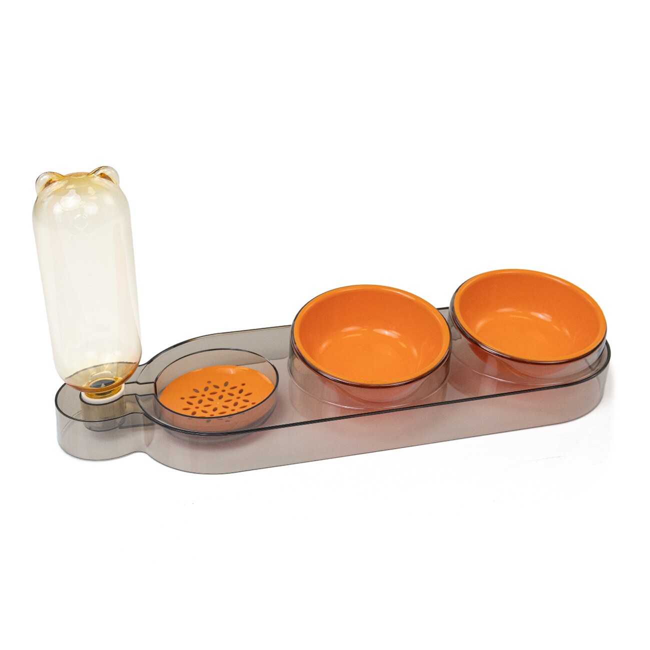 Catobel Futterbar mit 2 Näpfen und Wasserspender orange