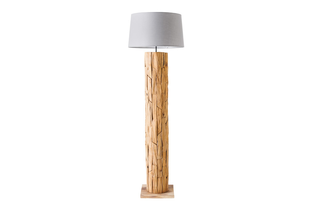 Design Stehlampe ROOTS 160cm Treibholz Leinenschirm grau handmade