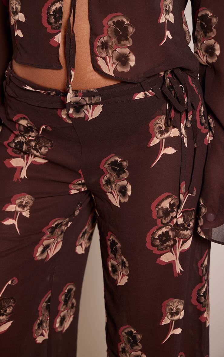Chocolat Pantalon Large Taille Basse Transparent À Imprimé Floral Petite Taille Avec Haut Assorti