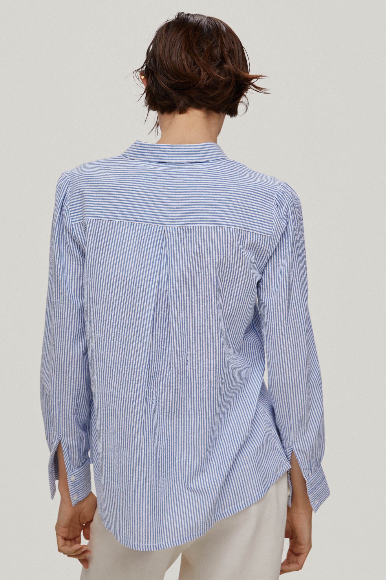 Blusa de algodão com listras em tecido - Turquesa