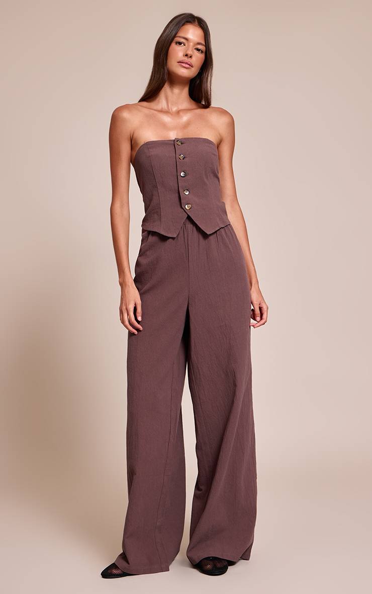 Marron Combinaison Bandeau Texturée À Boutons