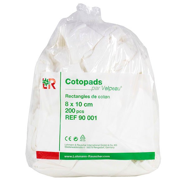 Cotopads rectangles de coton  200 unités (8cm x 10cm)