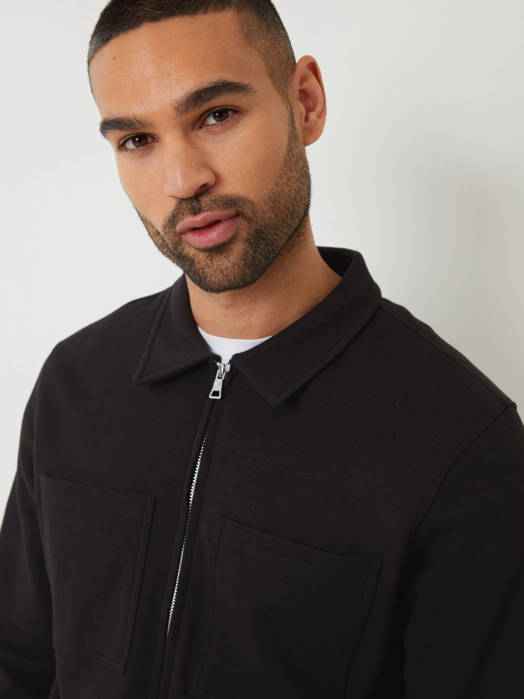 Zwart - Threadbare Pique Zip Through Shacket
