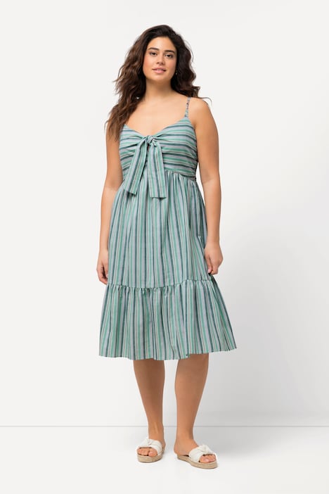 Midikleid, Streifen, A-Linie, V-Ausschnitt, ärmellos