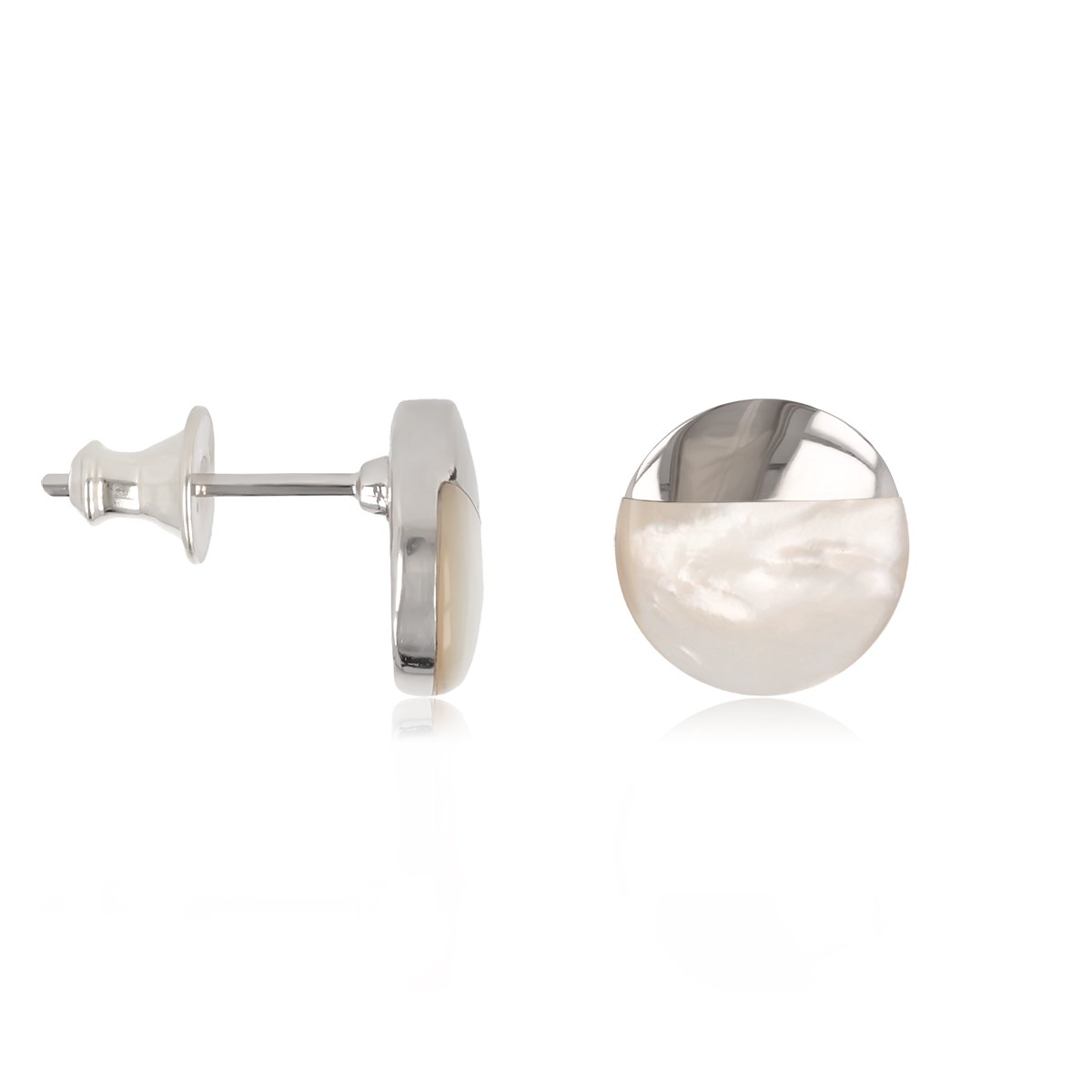 Boucles d'oreilles disque en Nacre blanche serties d'argent pour un look élégant et moderne