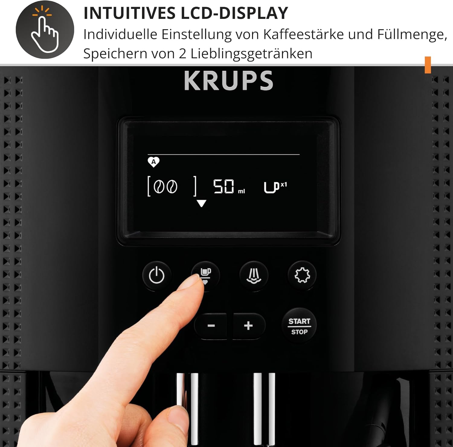 Krups Essential Kaffeevollautomat mit Milchschlauch, 2-Tassen-Funktion, LCD-Display, Einfache Reinigung, Kaffeemaschine, TÜV-Siegel, Schwarz, EA816031